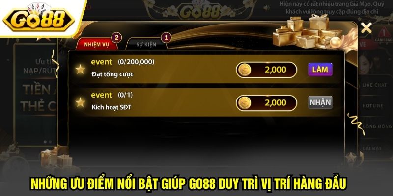 Những ưu điểm nổi bật giúp GO88 duy trì vị trí hàng đầu